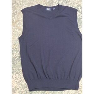 Cutter And Buck Large Sweater Vest Merino Wool Blend Navy Blue
